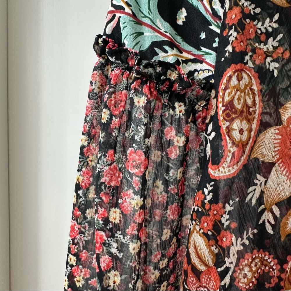 Umgee Sheer Floral Boho Blouse with Ruffles, Size Extra Large, NWT - Picture 7 of 8